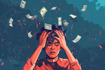 illustration of a person with money problem - obrazy, fototapety, plakaty