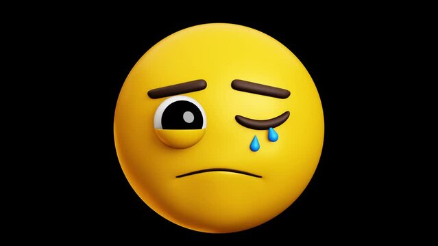 Sad. crying face with one eye is closed and the other is open  emoji, 3d emoticon animation, Alpha channel, Transparent video