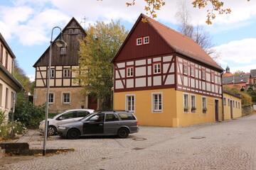 Blick in das Zentrum von Hohnstein in der Sächsischen Schweiz	