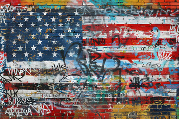 american flag graffiti on the wall