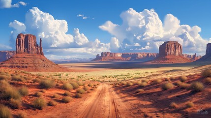Desert Road Leading to Monument Valley - obrazy, fototapety, plakaty