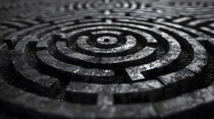 Fototapeta na wymiar Monochromatic Wet Circular Stone Maze Pattern for Textured Urban Background