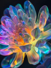 Fantasy 3D bloom, iridescent hues, isolated on black, vibrant glow, mesmerizing pattern , documentar photo, clean sharp focus, 8K resolution