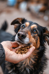 Loyal Dog Gazing with Love, Awaiting Treat from Human Hand