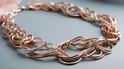 Naklejka premium A modern geometric-inspired necklace made from rose gold and silver intertwining strands