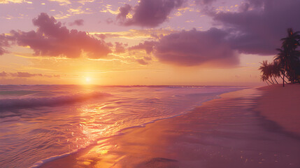 Tropical Beachscape during Golden Hour - Majestic Colorful Sunset by the Ocean