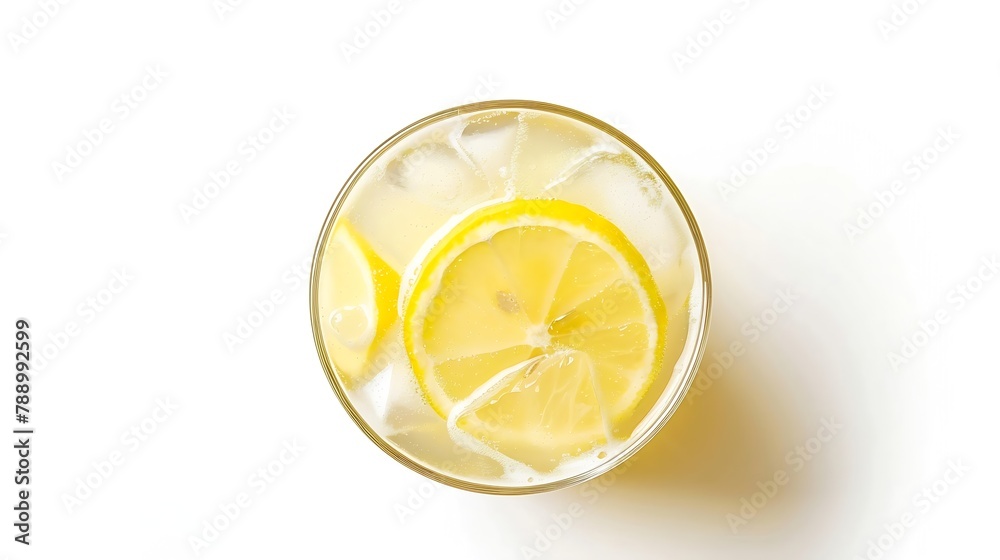 Aufkleber Glass of Lemon juice or lemonade isolated on white background Top view Flat lay : Generative AI