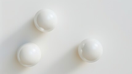 Top view of 3D white balls on white background Two balls flat lay Copy space : Generative AI