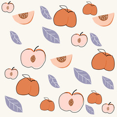 Cute Peach Pattern. Peach fruit pattern. Fruit Background