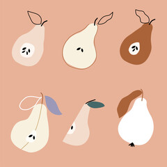 cute hand drawn pear in pastel color. Pastel background.