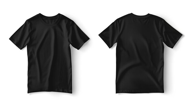 Black t shirt front and back view with flat lay concept isolated on white background : Generative AI