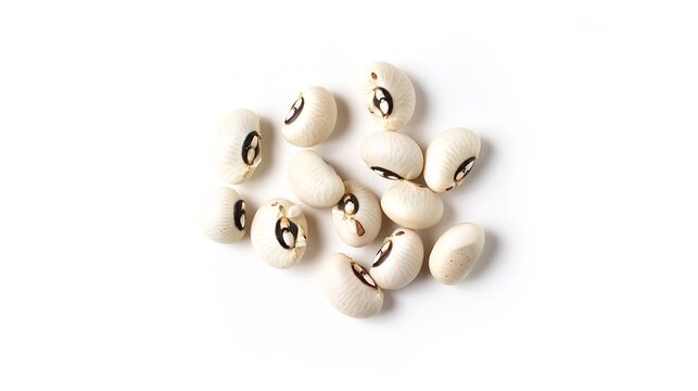 White cow pea beans Black eye bean isolated on white background Top view Flat lay : Generative AI