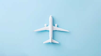 Creative composition made with white passenger plane on pastel blue background Summer travel or vacation pattern Flat lay : Generative AI
