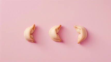 Creative layout made of three fortune cookies on a pink background cookie with a message flat lay fortune cookies concept : Generative AI