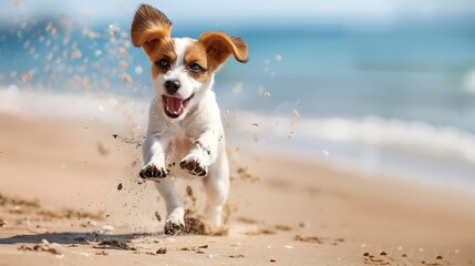 A mixed breed dog running on the beach - Powered by Adobe