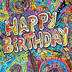 Naklejka premium birthday greeting with colorful abstract doodle background