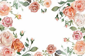 Watercolor rose clipart in various color and angle. flowers frame, botanical border, watercolour, wedding invite,Happy Women's, Mother's, Valentine's Day, birthday greeting card design. - obrazy, fototapety, plakaty