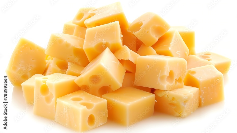 Aufkleber pile of tasty processed cheese on white background : generative ai