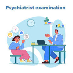 Psychiatric examination. Vector illustration