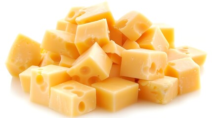 Pile of tasty processed cheese on white background : Generative AI