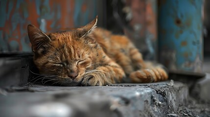 Abandoned street cats dirty poor homeless