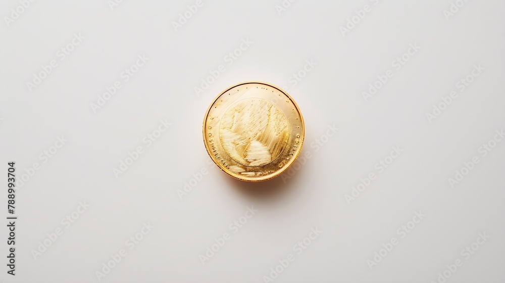 Poster gold coin top view laying on a white background : generative ai