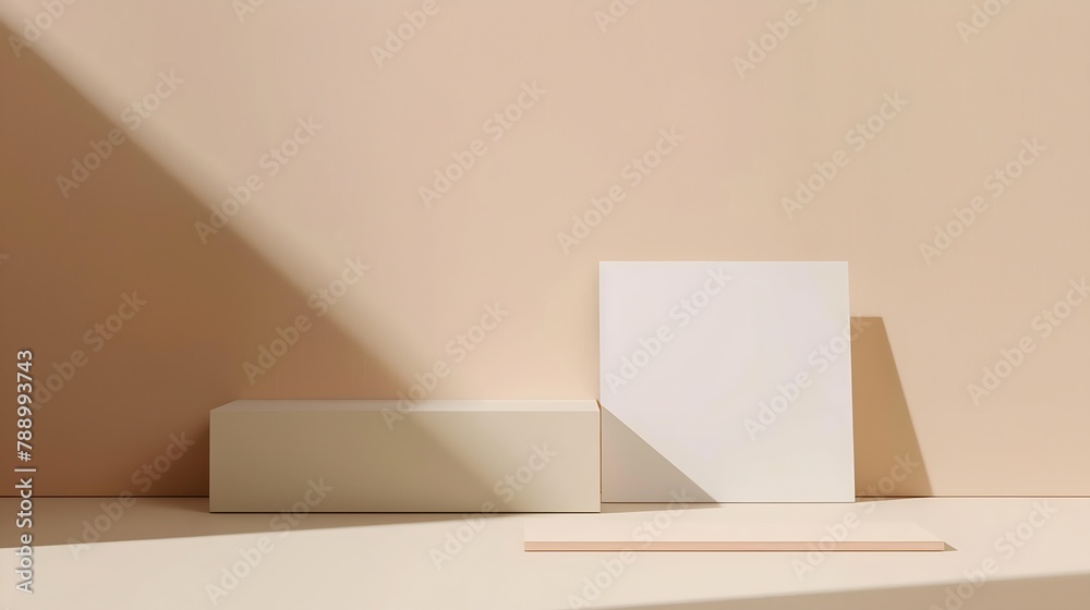 Aufkleber Paper card mockup and stationery on a beige background Minimalistic business workspace : Generative AI