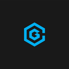 CG or GC monogram logo in hexagon shape - blue color. - obrazy, fototapety, plakaty