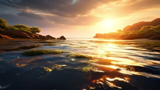 Soothing Lake or Sea Views: Tranquil Footage in Clear Weather. Seamless looping 4k time-lapse virtual video realistic background
