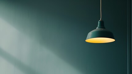 Elegant retro lamp hanging against dark green wall Interior design and home staging : Generative AI
