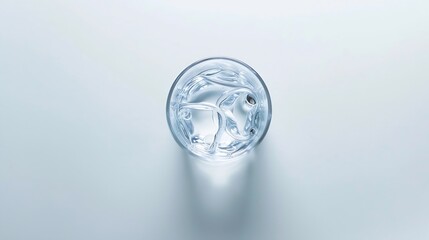Glass of water on a white background Top view flat lay Banner : Generative AI