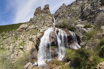 view of the beautiful Litueros waterfall in the community of Madrid