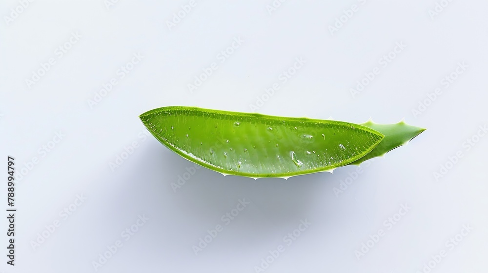 Poster green fresh aloe vera leaf with aloevera slice isolated on white background top view flat lay : gene