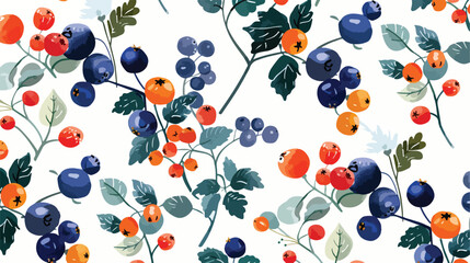 Motley seamless pattern with berries leaves and inflo