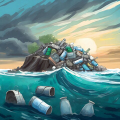 바다위 쓰레기섬