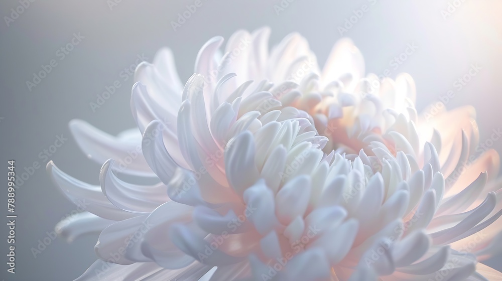 Poster blurred chrysanthemum flower with soft focus a flower on a light foggy background closeup natureclos