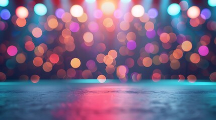 abstract illuminated light stage with colorful bokeh background