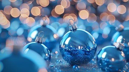 Fototapeta na wymiar Blue Christmas Balls Shiny Background
