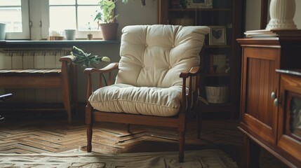 Vintage Chair with Cushion - obrazy, fototapety, plakaty