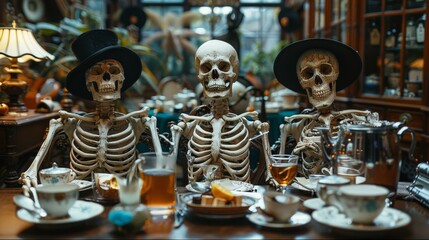 Gentlemen Skeletons Halloween Tea