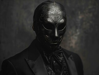 Man in Suit with Opera Mask