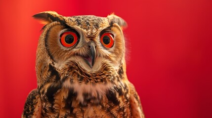 Obraz premium Surprised Owl on Red Background