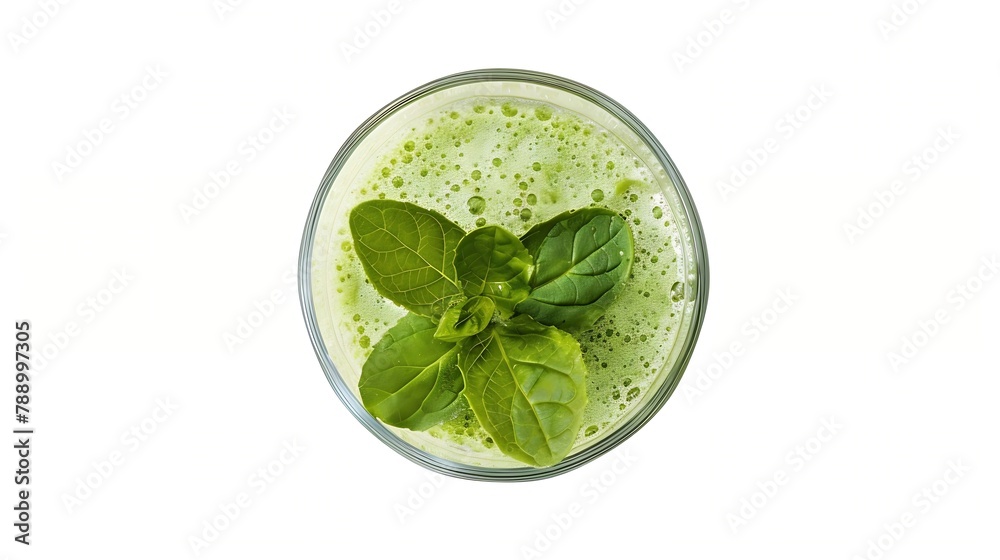 Poster glass of fresh green smoothie juice isolated on white background top view flat lay clipping path : g