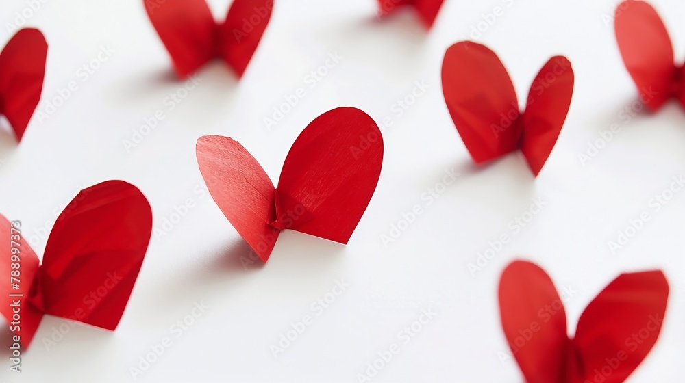 Poster red paper hearts isolated on white background : generative ai