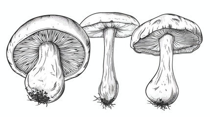Outlined drawing of champignons Portobello. Engraving