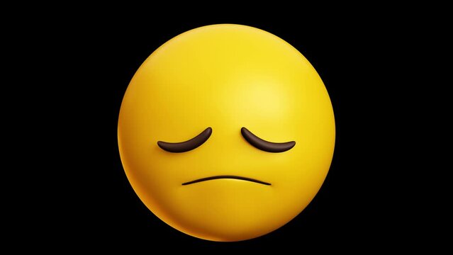 Sad, hopeless emoji, 3d emoticon animation, Alpha channel, Transparent video