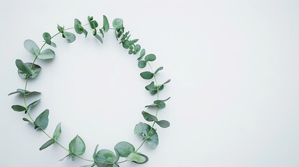 Eucalyptus on white background Wreath made of eucalyptus branches Flat lay top view copy space : Generative AI