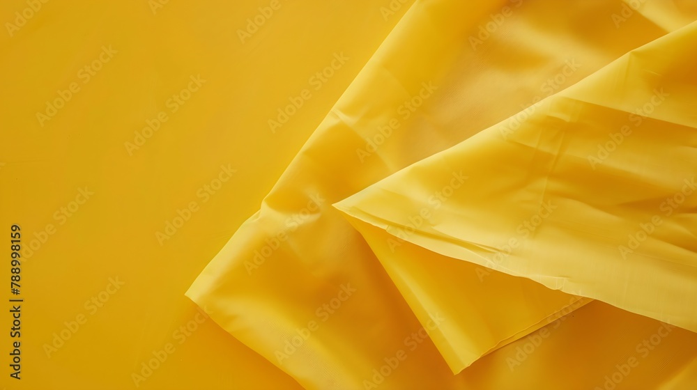 Poster top view with yellow empty kitchen napkin isolated on table background Folded cloth for mockup with copy space Flat lay Minimal style : Generative AI