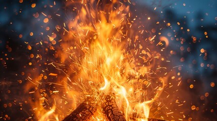 Flame and Fire: A photo of sparks flying from a bonfire