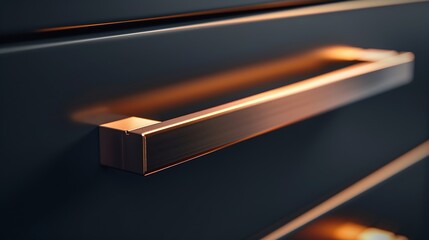 Closeup on stylish copper handle in modern black drawer : Generative AI